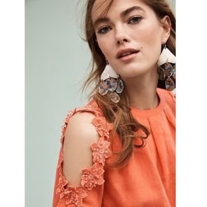 Anthropologie | Eri + Ali cold shoulder Linen Floral embellished top-1